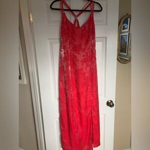 Lori Ann - Red Floral Slip Maxi Dress (US 14)